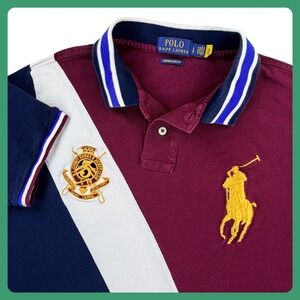 Polo Ralph Lauren Custom Slim Fit Men Large Maroon Navy Jockey Big Pony Tipped